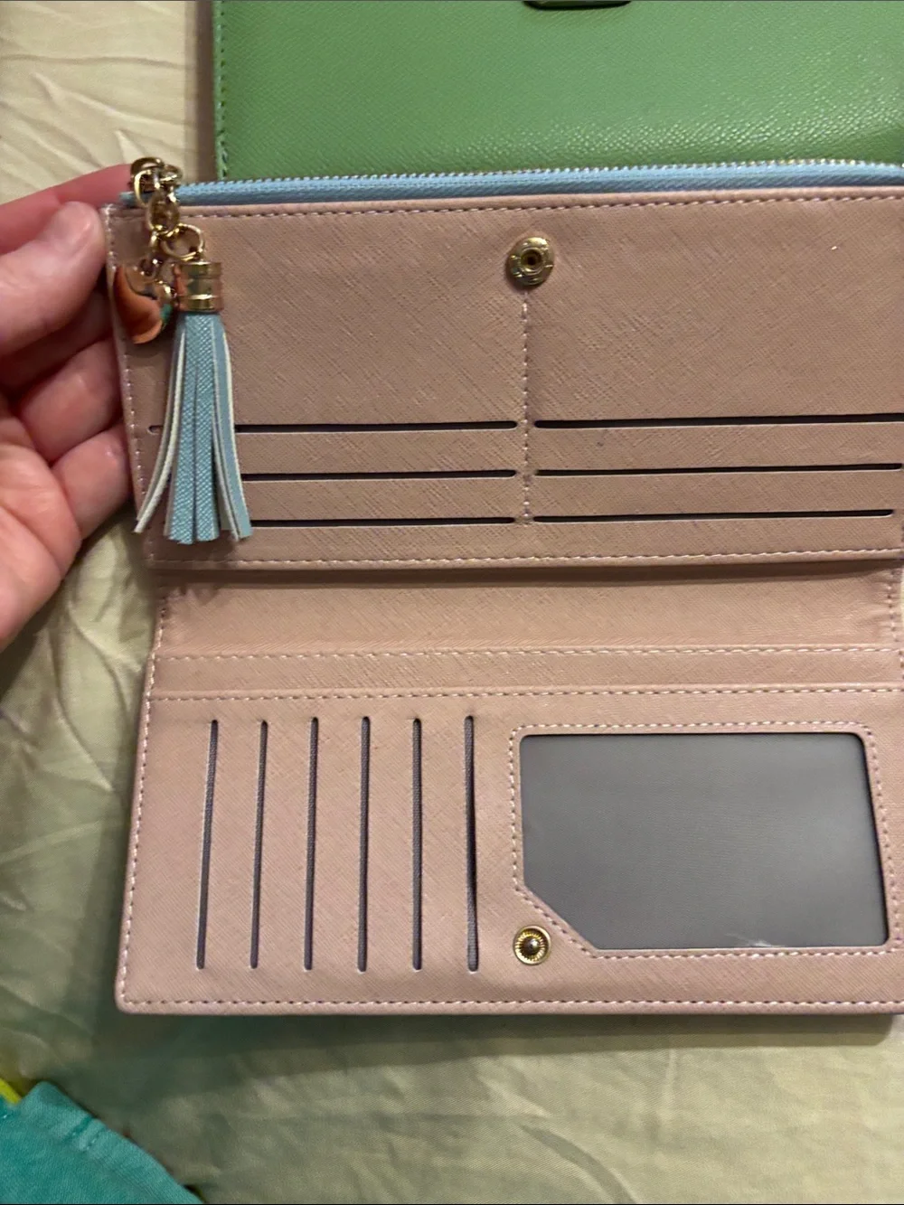 Green Textured Snap Wallet with Gold-Tone Accent